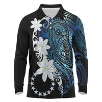 Cook Islands Maori Language Week Long Sleeve Polo Shirt Tiare Maori Kuki Airani Blue Pattern