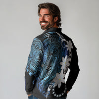 Cook Islands Maori Language Week Long Sleeve Polo Shirt Tiare Maori Kuki Airani Blue Pattern