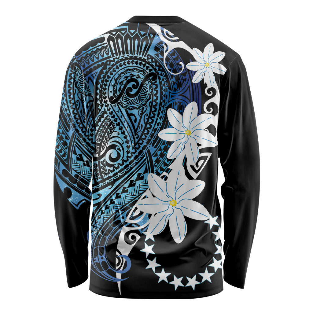 Cook Islands Maori Language Week Long Sleeve Shirt Tiare Maori Kuki Airani Blue Pattern