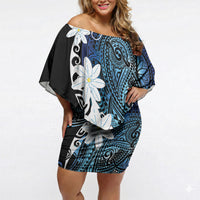 Cook Islands Maori Language Week Off Shoulder Short Dress Tiare Maori Kuki Airani Blue Pattern