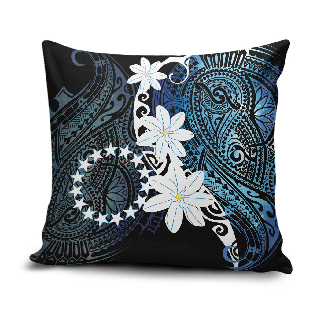 Cook Islands Maori Language Week Pillow Cover Tiare Maori Kuki Airani Blue Pattern