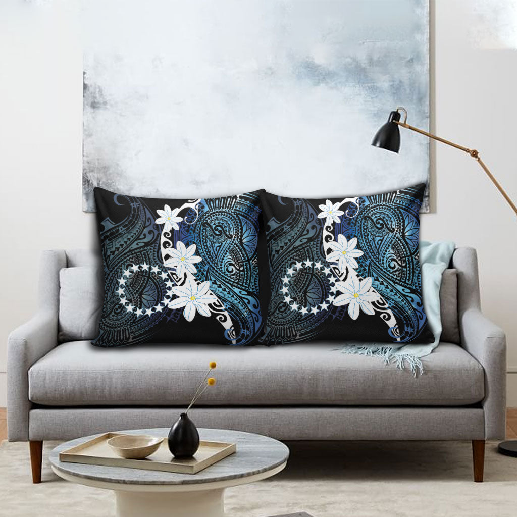 Cook Islands Maori Language Week Pillow Cover Tiare Maori Kuki Airani Blue Pattern