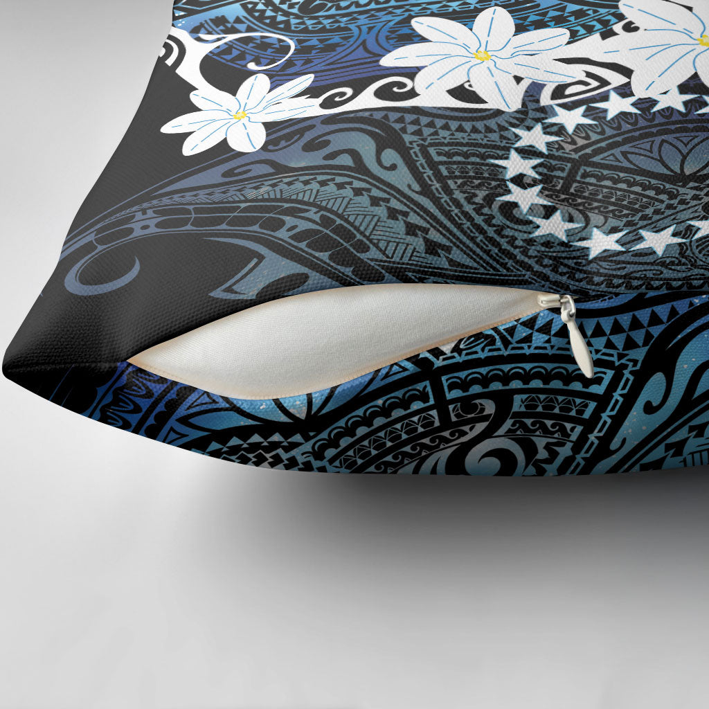Cook Islands Maori Language Week Pillow Cover Tiare Maori Kuki Airani Blue Pattern