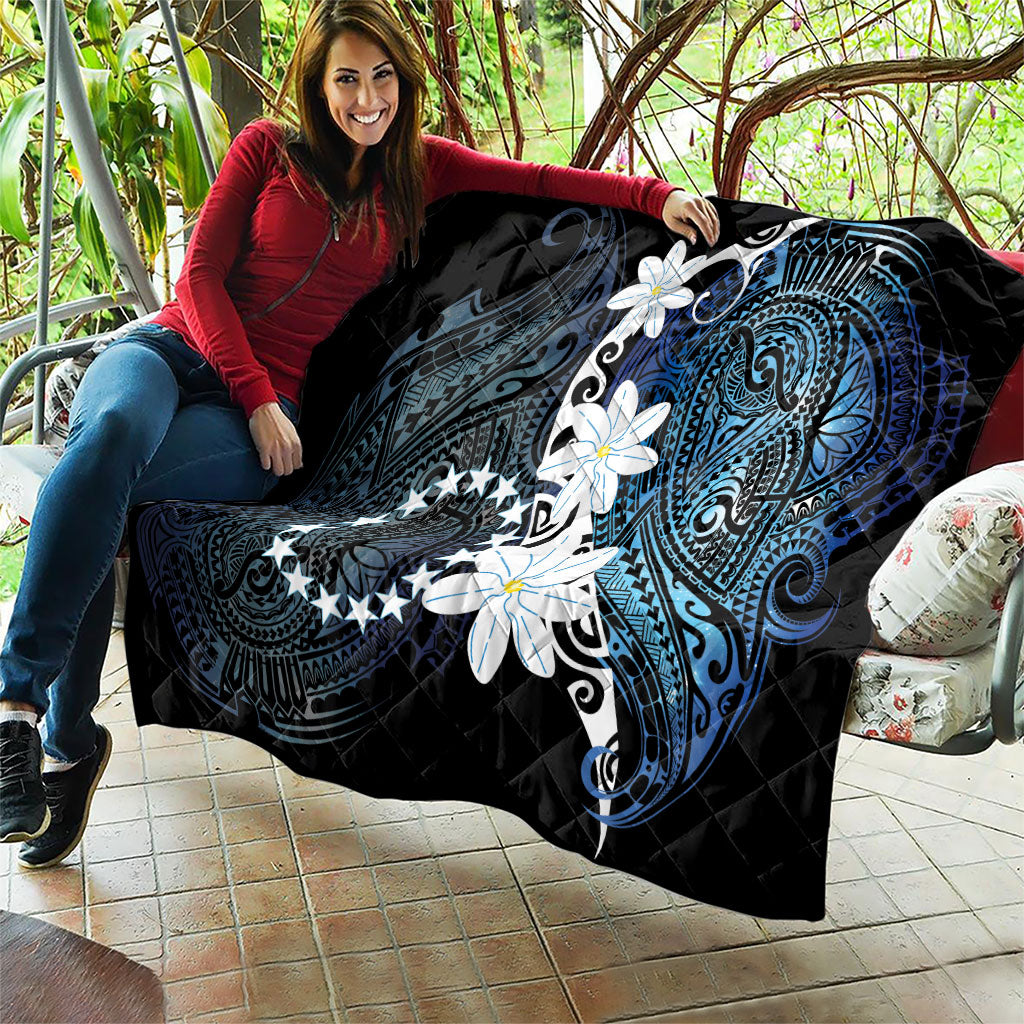 Cook Islands Maori Language Week Quilt Tiare Maori Kuki Airani Blue Pattern