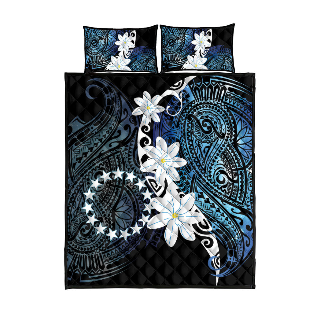 Cook Islands Maori Language Week Quilt Bed Set Tiare Maori Kuki Airani Blue Pattern
