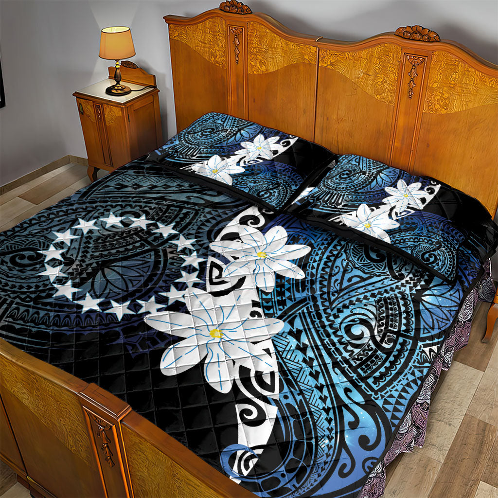 Cook Islands Maori Language Week Quilt Bed Set Tiare Maori Kuki Airani Blue Pattern