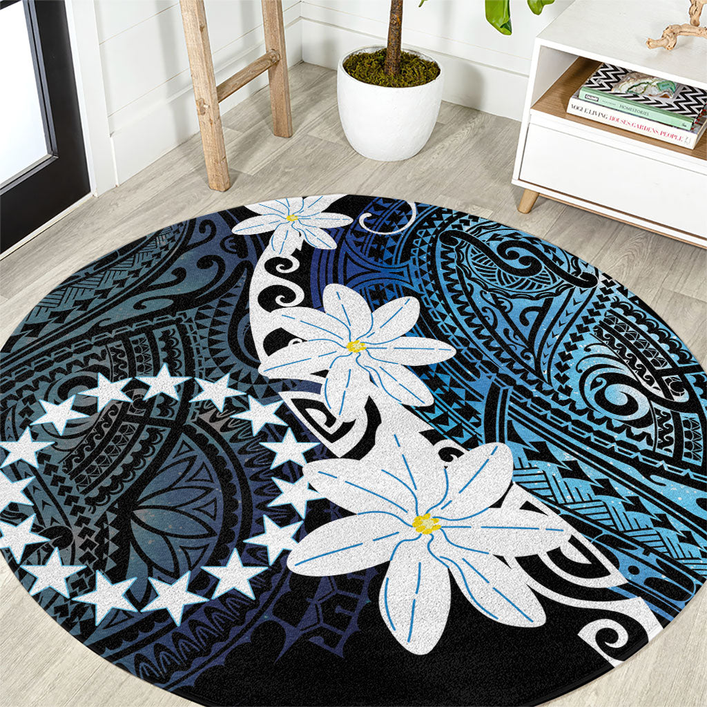 Cook Islands Maori Language Week Round Carpet Tiare Maori Kuki Airani Blue Pattern