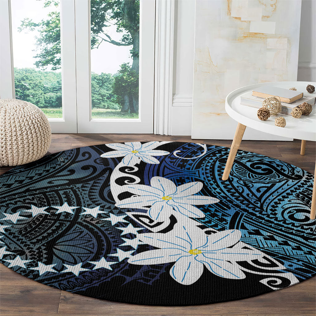 Cook Islands Maori Language Week Round Carpet Tiare Maori Kuki Airani Blue Pattern