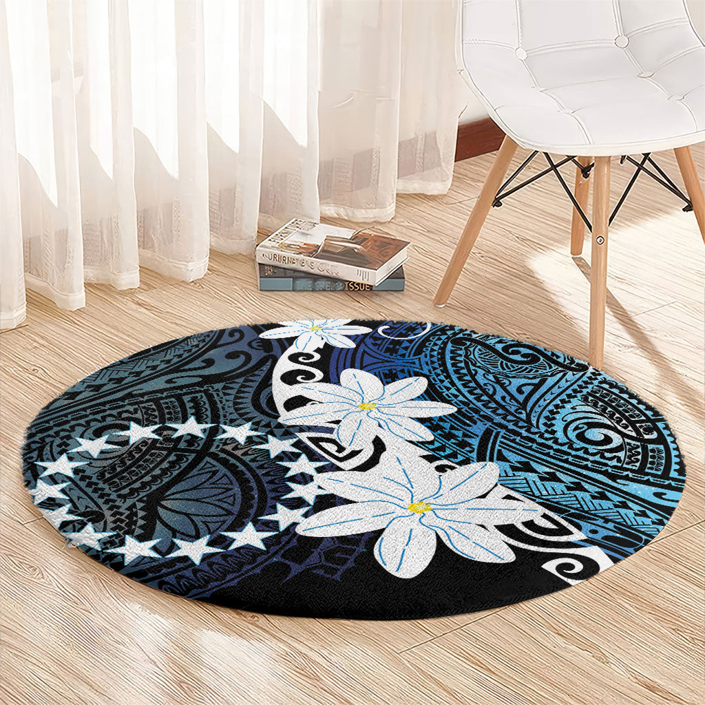 Cook Islands Maori Language Week Round Carpet Tiare Maori Kuki Airani Blue Pattern