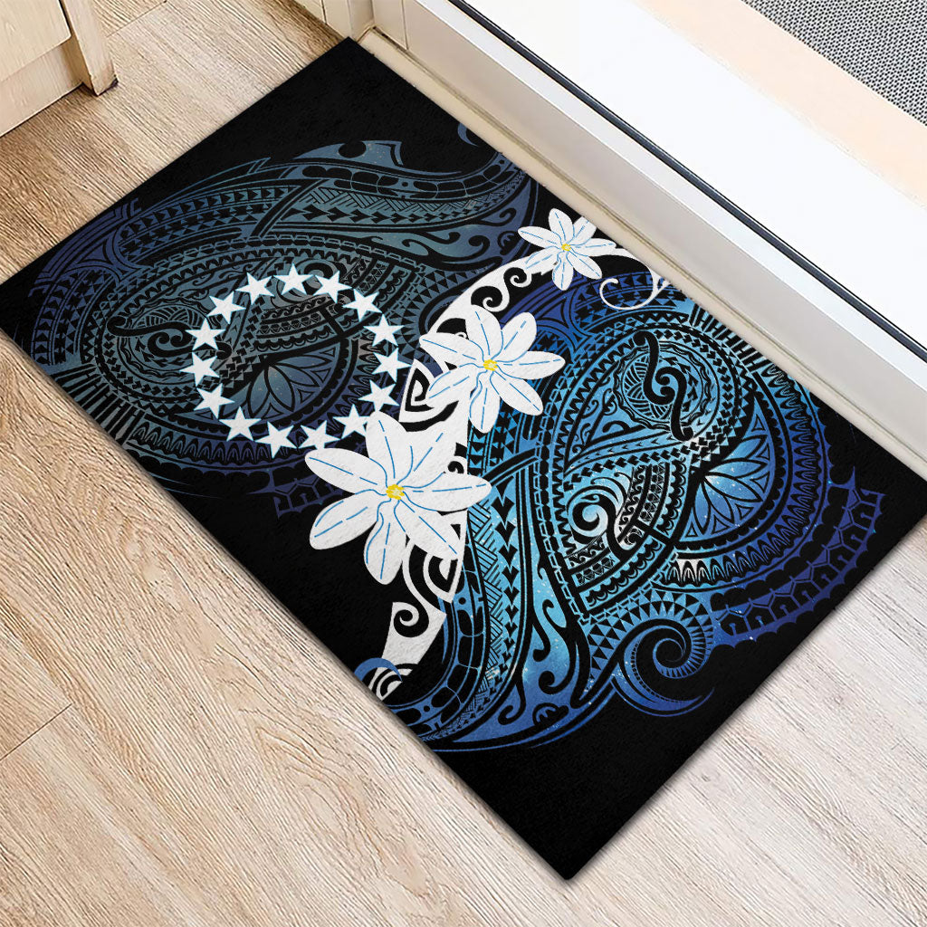 Cook Islands Maori Language Week Rubber Doormat Tiare Maori Kuki Airani Blue Pattern
