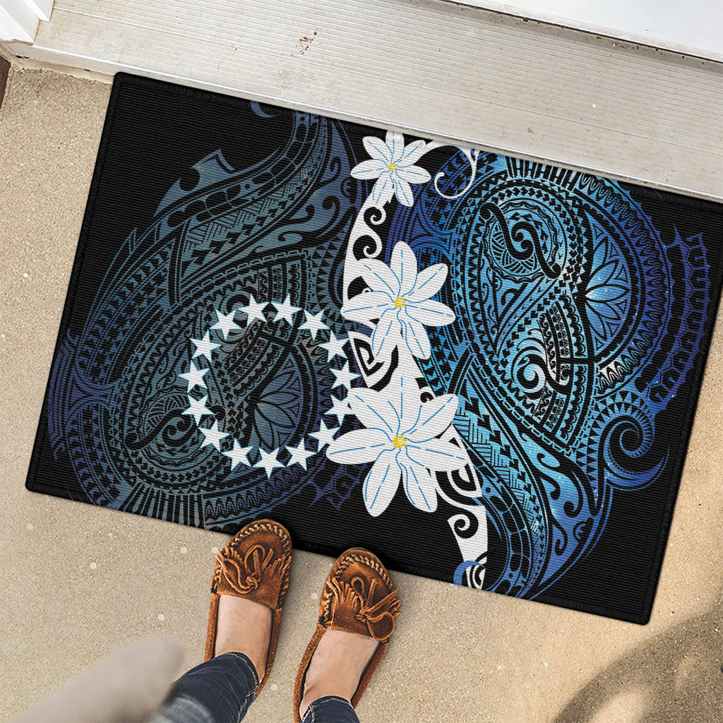 Cook Islands Maori Language Week Rubber Doormat Tiare Maori Kuki Airani Blue Pattern