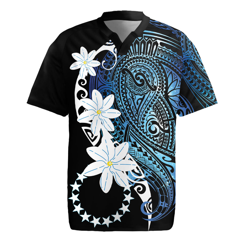 Cook Islands Maori Language Week Rugby Jersey Tiare Maori Kuki Airani Blue Pattern