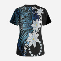 Cook Islands Maori Language Week Scrub Top Tiare Maori Kuki Airani Blue Pattern