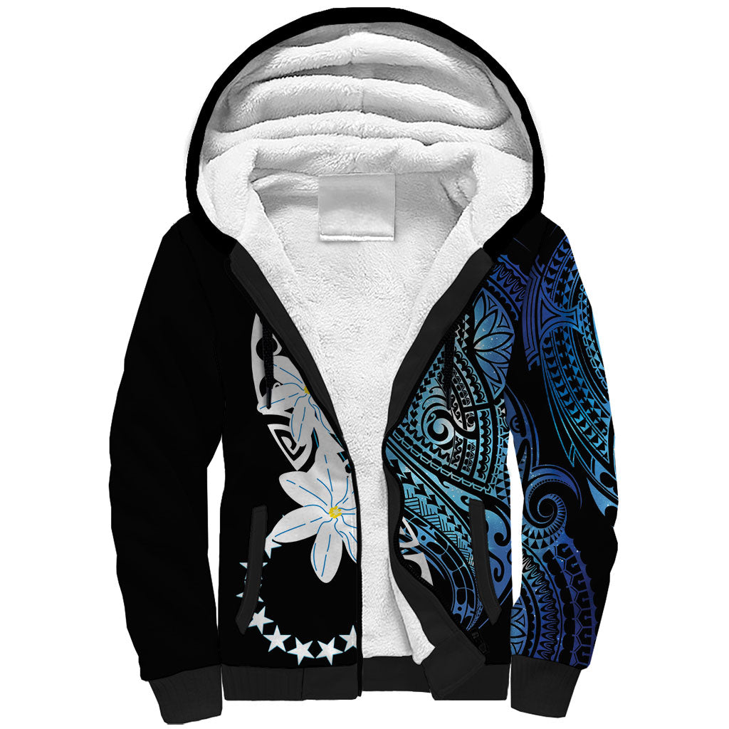 Cook Islands Maori Language Week Sherpa Hoodie Tiare Maori Kuki Airani Blue Pattern