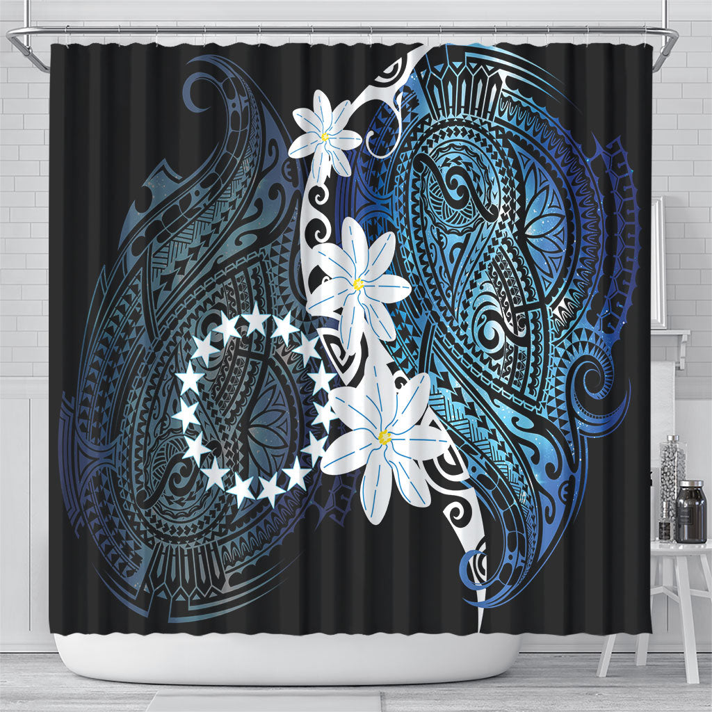 Cook Islands Maori Language Week Shower Curtain Tiare Maori Kuki Airani Blue Pattern