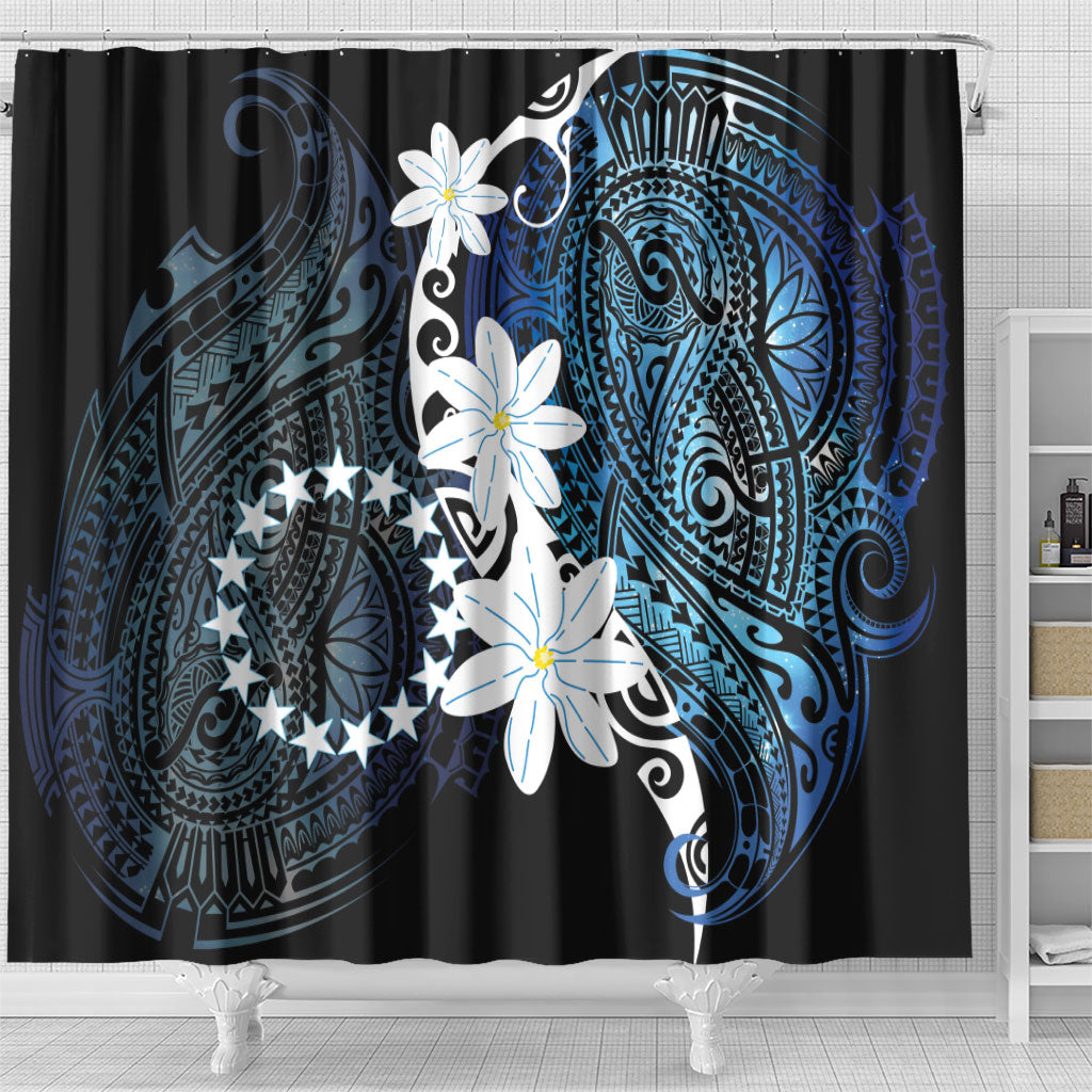 Cook Islands Maori Language Week Shower Curtain Tiare Maori Kuki Airani Blue Pattern