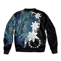 Cook Islands Maori Language Week Sleeve Zip Bomber Jacket Tiare Maori Kuki Airani Blue Pattern