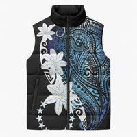Cook Islands Maori Language Week Sleeveless Puffer Jacket Tiare Maori Kuki Airani Blue Pattern