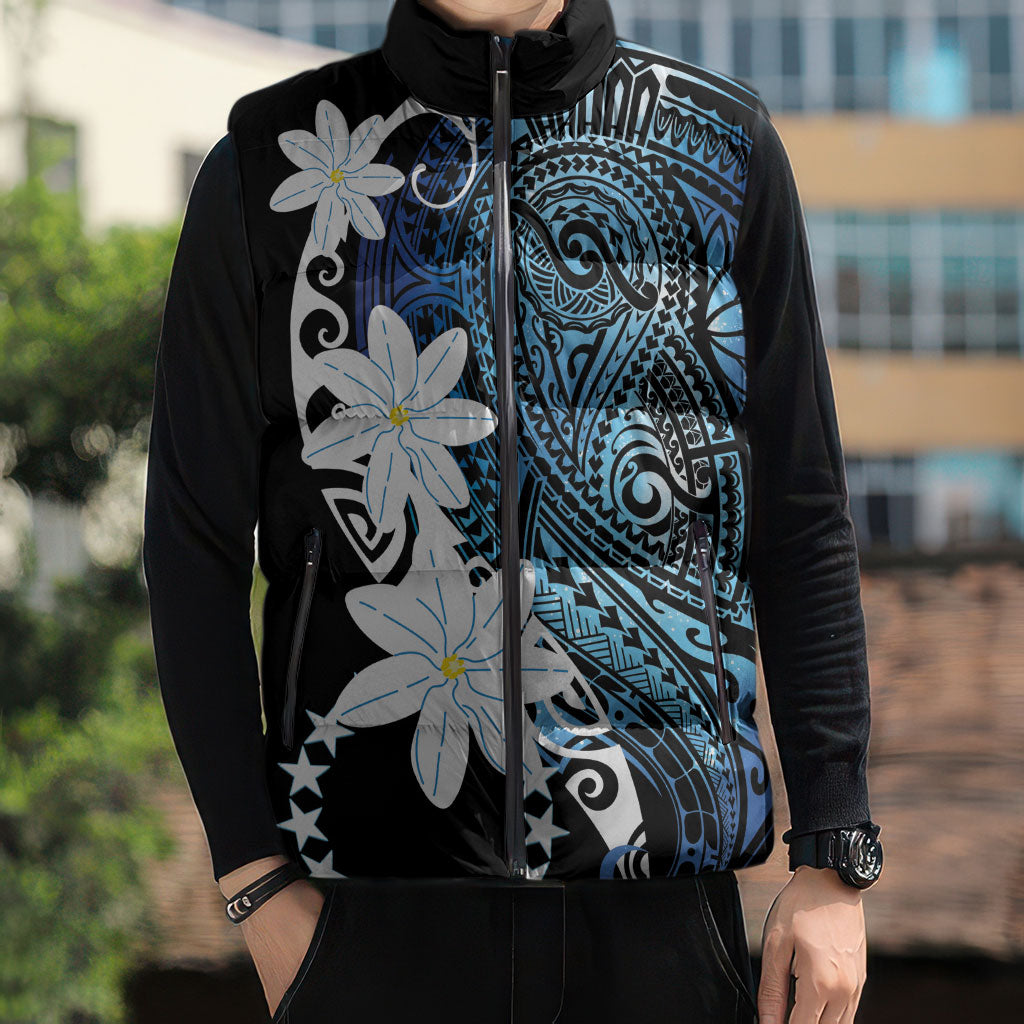 Cook Islands Maori Language Week Sleeveless Puffer Jacket Tiare Maori Kuki Airani Blue Pattern