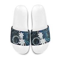 Cook Islands Maori Language Week Slide Sandals Tiare Maori Kuki Airani Blue Pattern