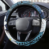 Cook Islands Maori Language Week Steering Wheel Cover Tiare Maori Kuki Airani Blue Pattern