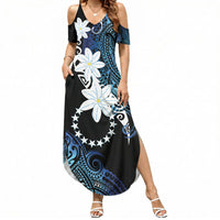 Cook Islands Maori Language Week Summer Maxi Dress Tiare Maori Kuki Airani Blue Pattern