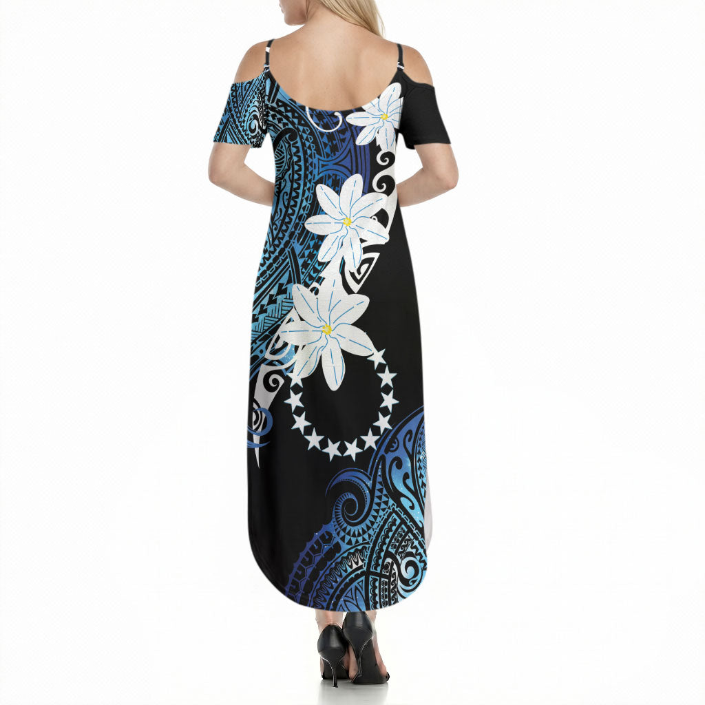 Cook Islands Maori Language Week Summer Maxi Dress Tiare Maori Kuki Airani Blue Pattern