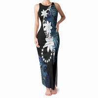 Cook Islands Maori Language Week Tank Maxi Dress Tiare Maori Kuki Airani Blue Pattern