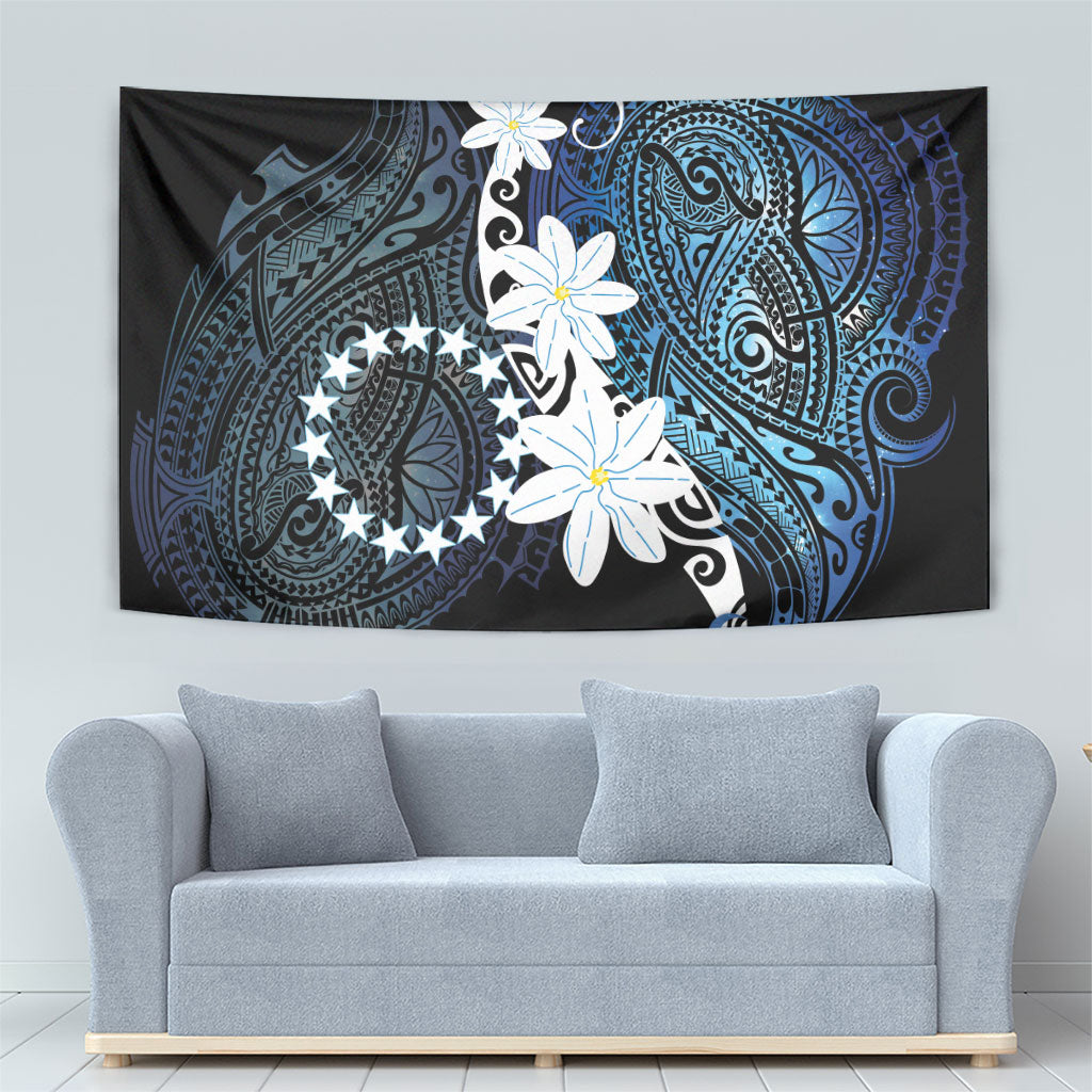 Cook Islands Maori Language Week Tapestry Tiare Maori Kuki Airani Blue Pattern
