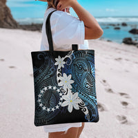 Cook Islands Maori Language Week Tote Bag Tiare Maori Kuki Airani Blue Pattern