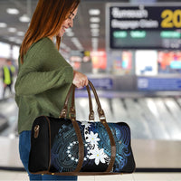 Cook Islands Maori Language Week Travel Bag Tiare Maori Kuki Airani Blue Pattern