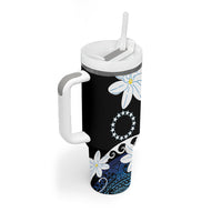 Cook Islands Maori Language Week Tumbler With Handle Tiare Maori Kuki Airani Blue Pattern