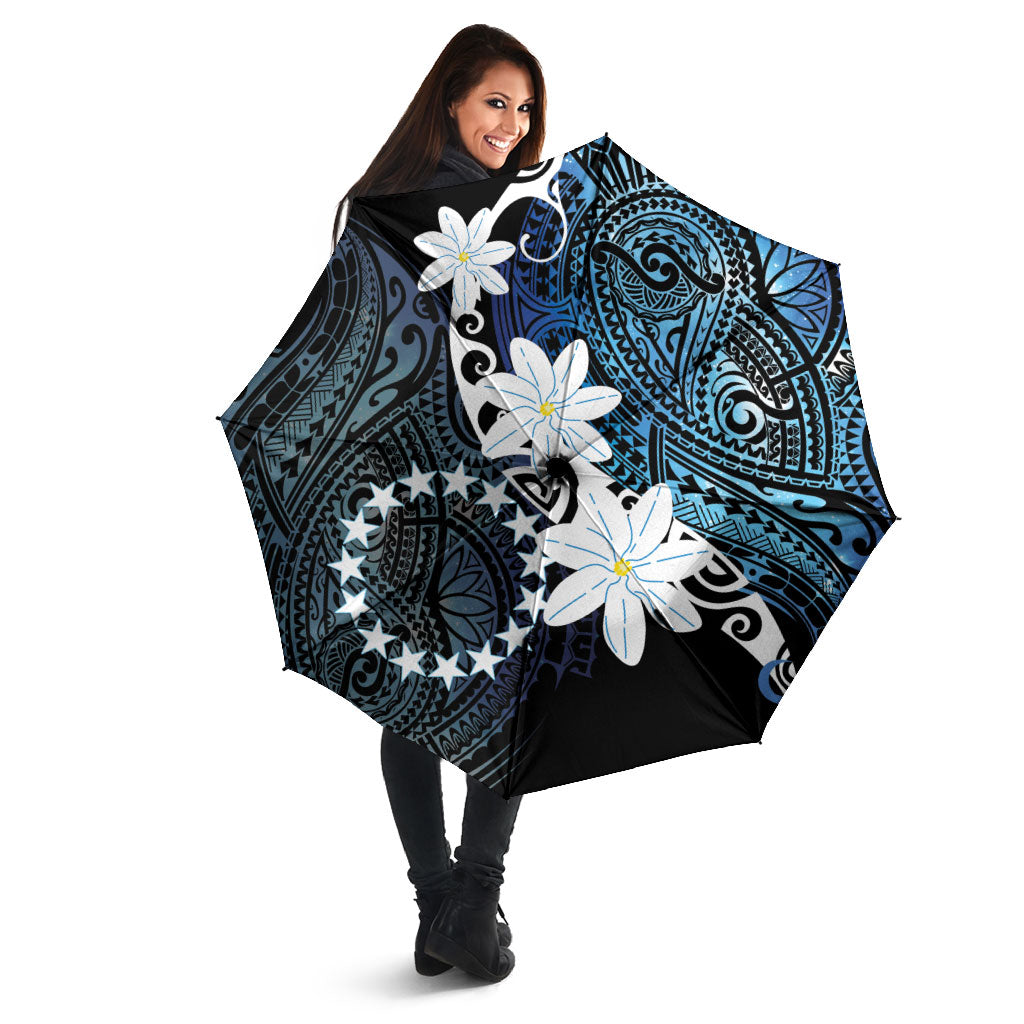 Cook Islands Maori Language Week Umbrella Tiare Maori Kuki Airani Blue Pattern