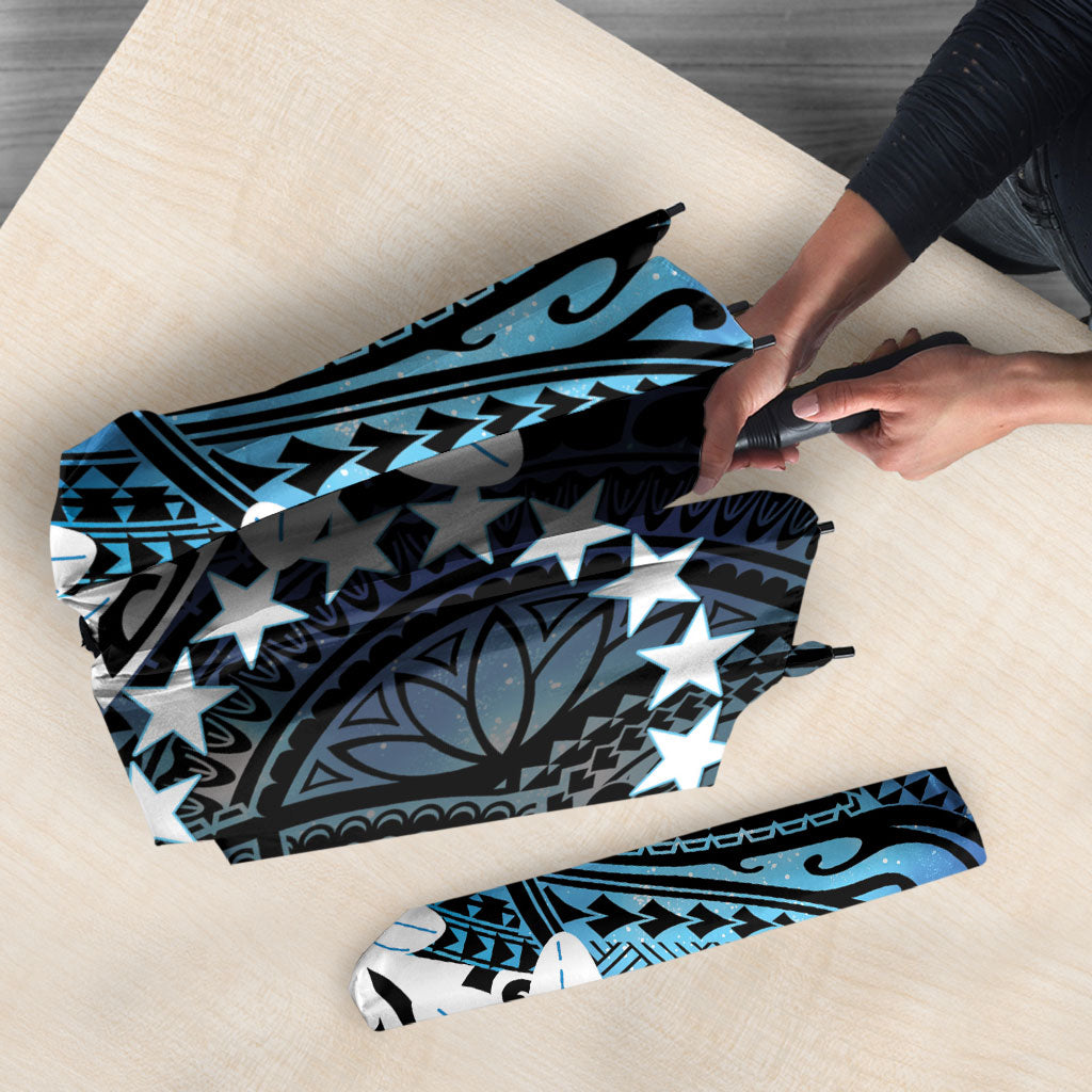 Cook Islands Maori Language Week Umbrella Tiare Maori Kuki Airani Blue Pattern