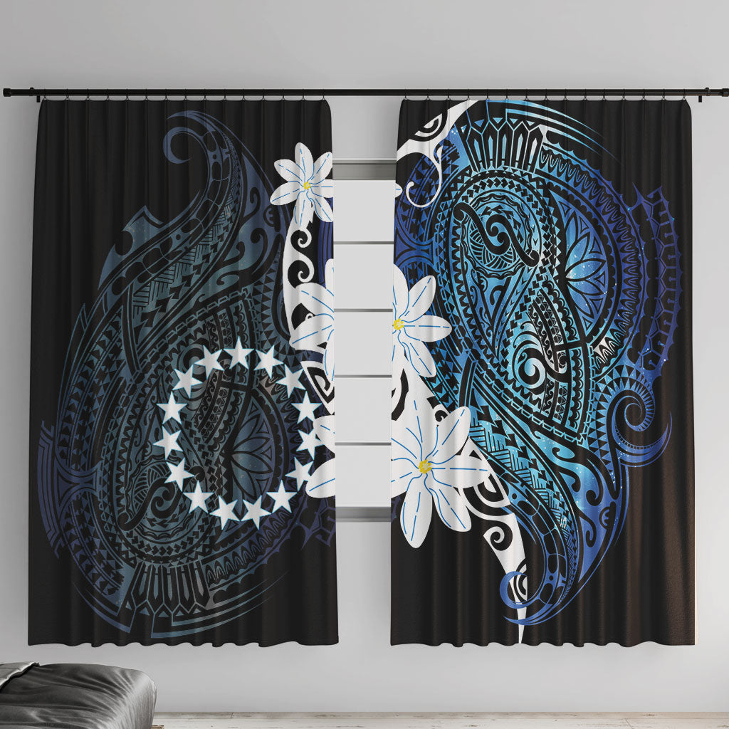 Cook Islands Maori Language Week Window Curtain Tiare Maori Kuki Airani Blue Pattern