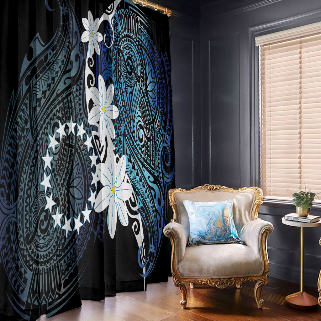 Cook Islands Maori Language Week Window Curtain Tiare Maori Kuki Airani Blue Pattern