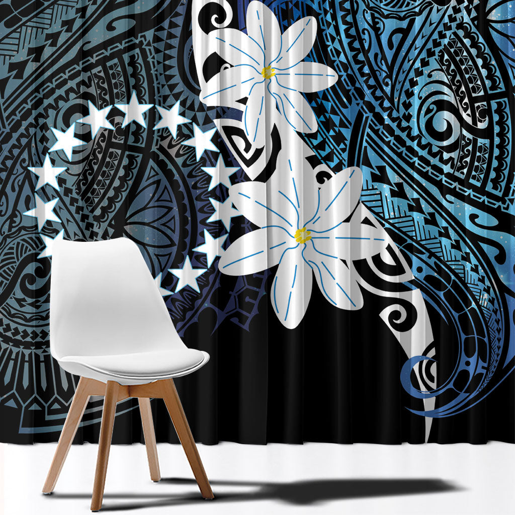 Cook Islands Maori Language Week Window Curtain Tiare Maori Kuki Airani Blue Pattern