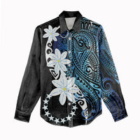 Cook Islands Maori Language Week Women Casual Shirt Tiare Maori Kuki Airani Blue Pattern