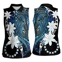 Cook Islands Maori Language Week Women Sleeveless Polo Shirt Tiare Maori Kuki Airani Blue Pattern