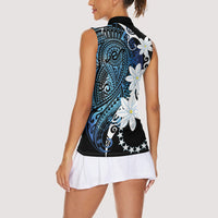 Cook Islands Maori Language Week Women Sleeveless Polo Shirt Tiare Maori Kuki Airani Blue Pattern