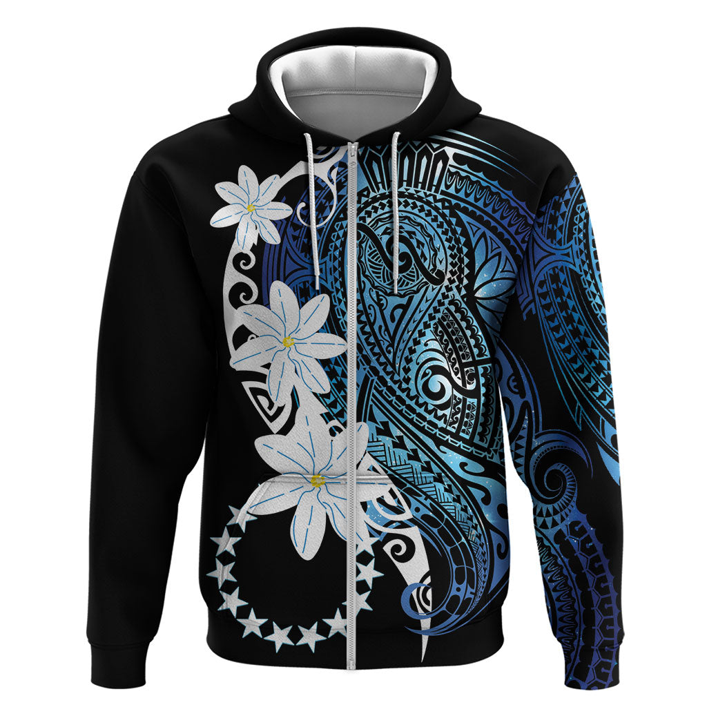 Cook Islands Maori Language Week Zip Hoodie Tiare Maori Kuki Airani Blue Pattern