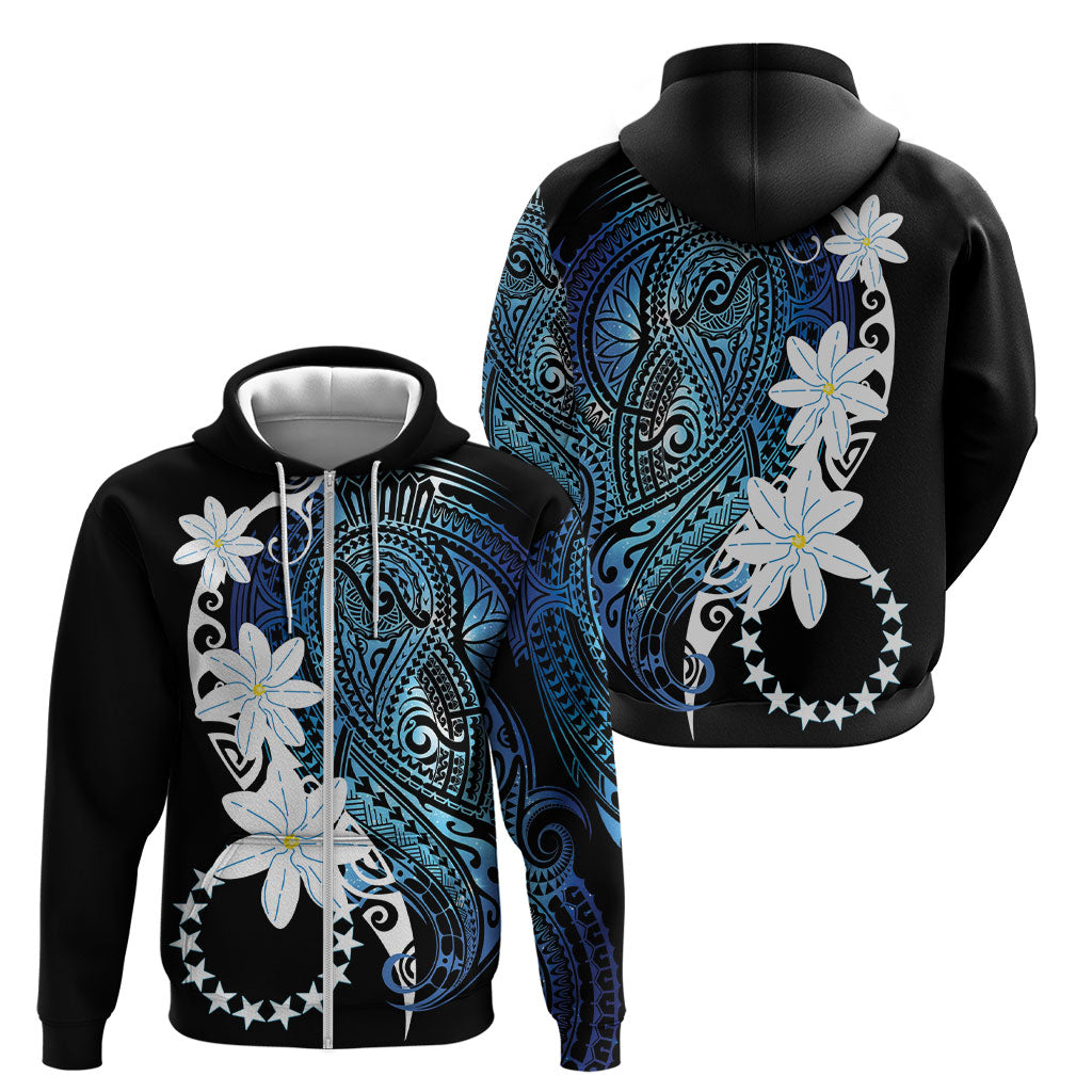 Cook Islands Maori Language Week Zip Hoodie Tiare Maori Kuki Airani Blue Pattern