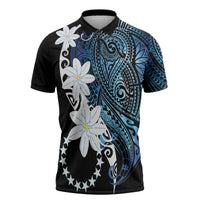 Cook Islands Maori Language Week Zipper Polo Shirt Tiare Maori Kuki Airani Blue Pattern