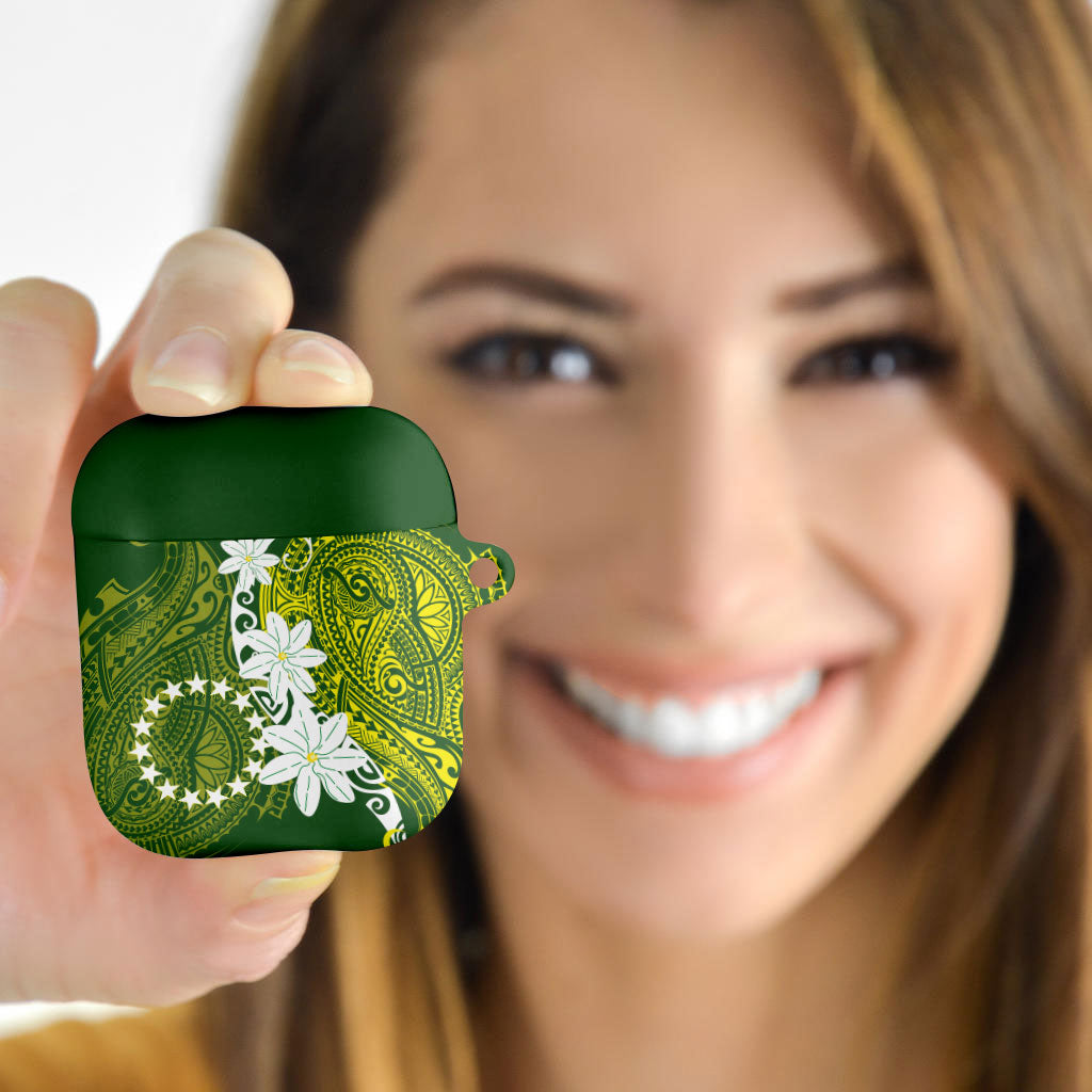Cook Islands Maori Language Week AirPods Case Tiare Maori Kuki Airani Green Pattern