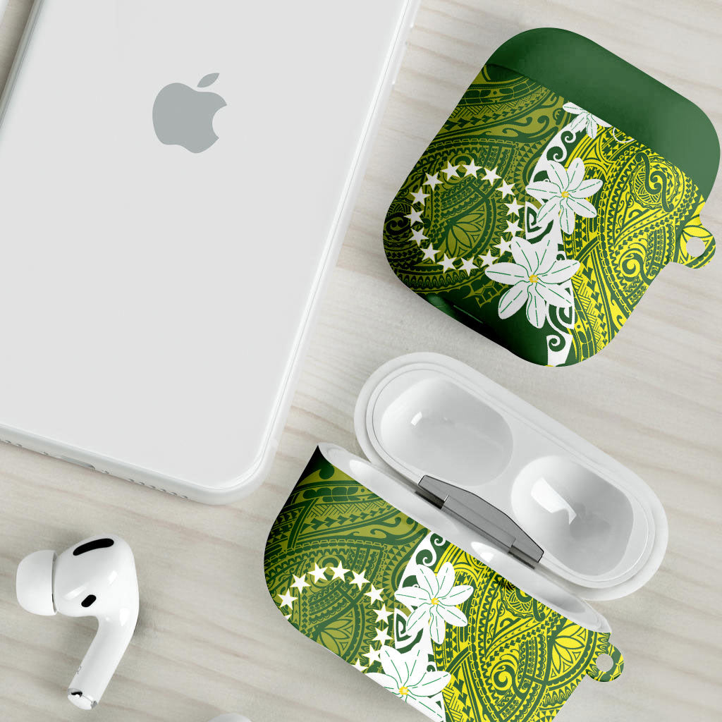 Cook Islands Maori Language Week AirPods Case Tiare Maori Kuki Airani Green Pattern