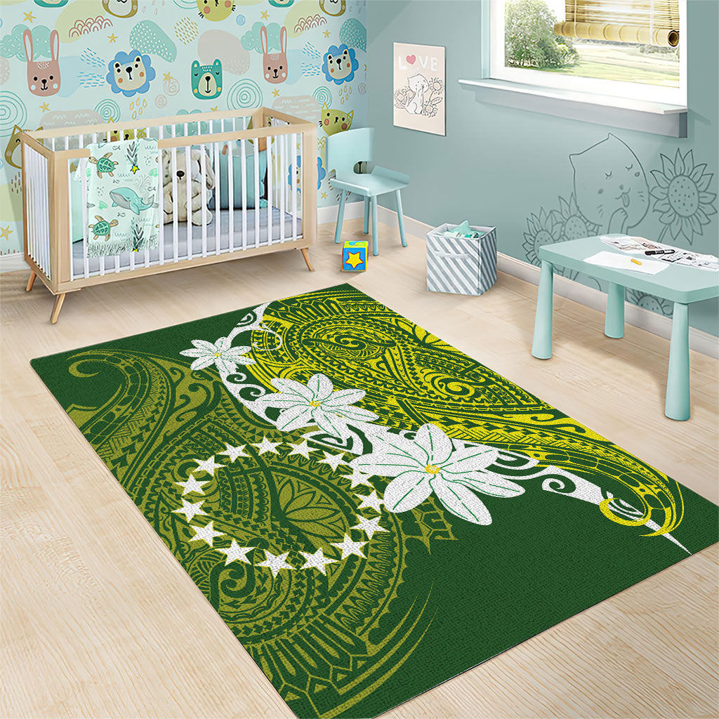 Cook Islands Maori Language Week Area Rug Tiare Maori Kuki Airani Green Pattern