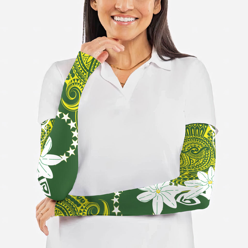 Cook Islands Maori Language Week Arm Sleeves Tiare Maori Kuki Airani Green Pattern
