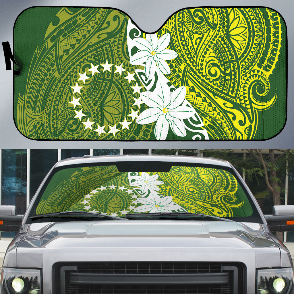 Cook Islands Maori Language Week Auto Sun Shade Tiare Maori Kuki Airani Green Pattern