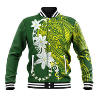 Cook Islands Maori Language Week Baseball Jacket Tiare Maori Kuki Airani Green Pattern