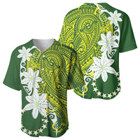 Cook Islands Maori Language Week Baseball Jersey Tiare Maori Kuki Airani Green Pattern
